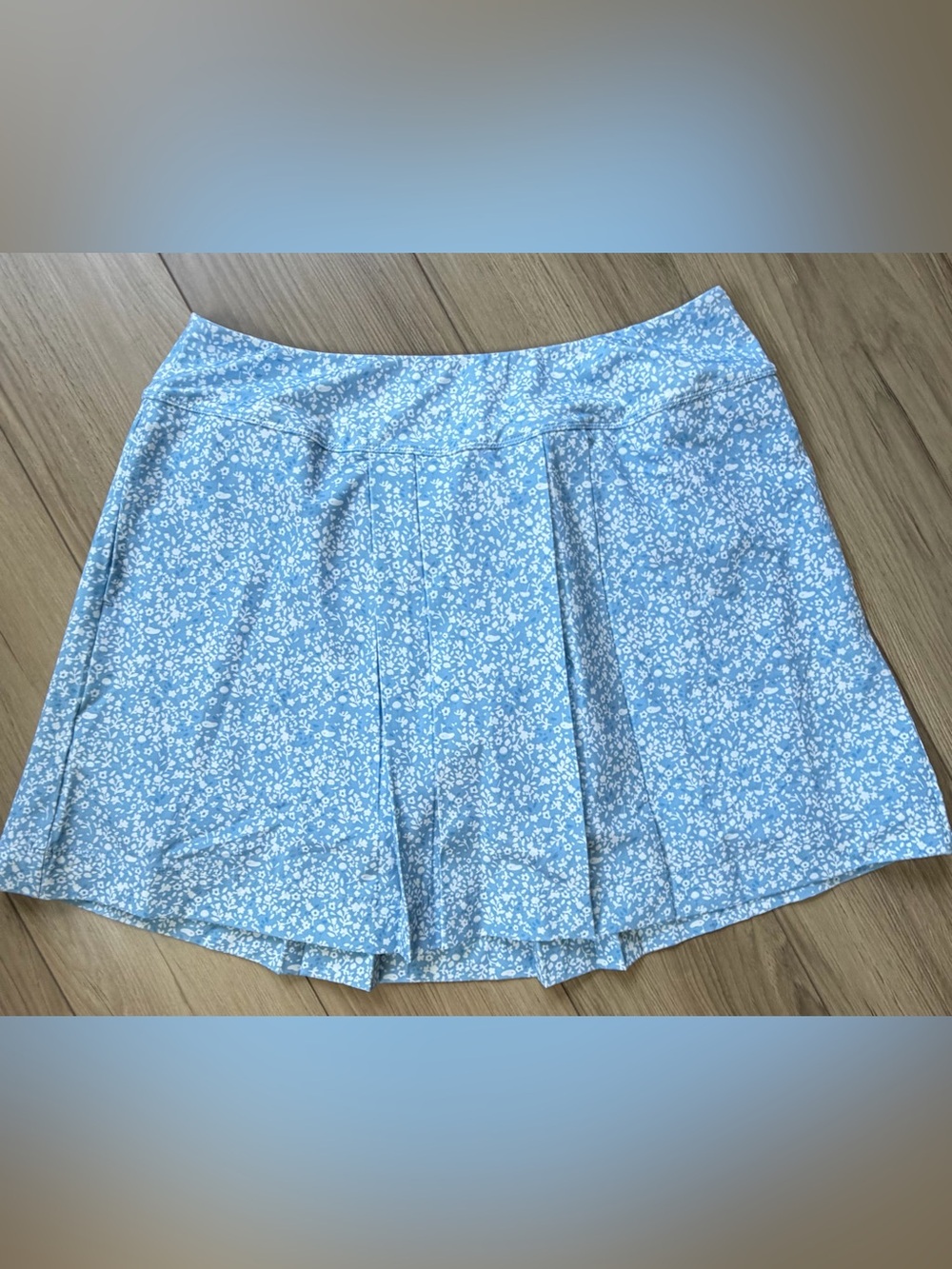 Light Blue Floral Women's Skort with Pleated Front